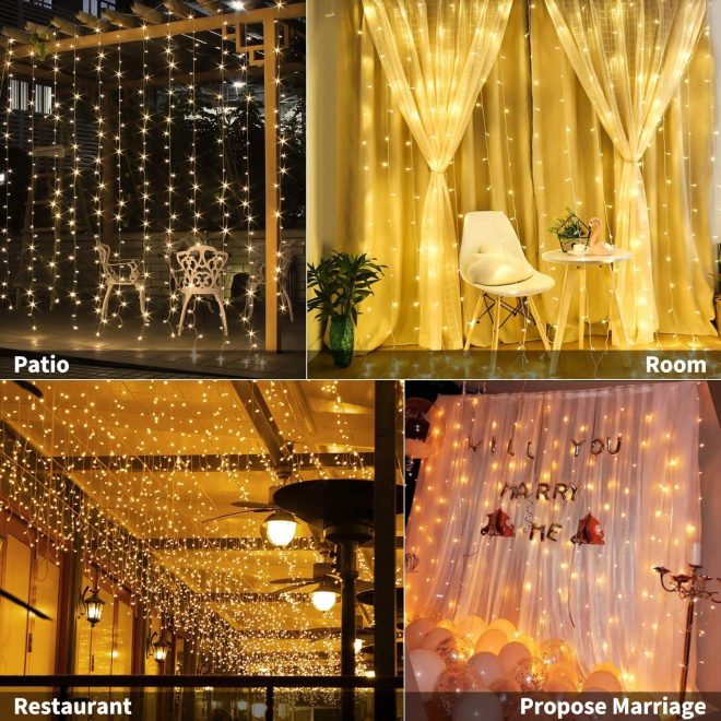 USB Powered 300 LED Curtain String Light with 8 Modes and Remote Control for Bedroom Party Wedding Decorations