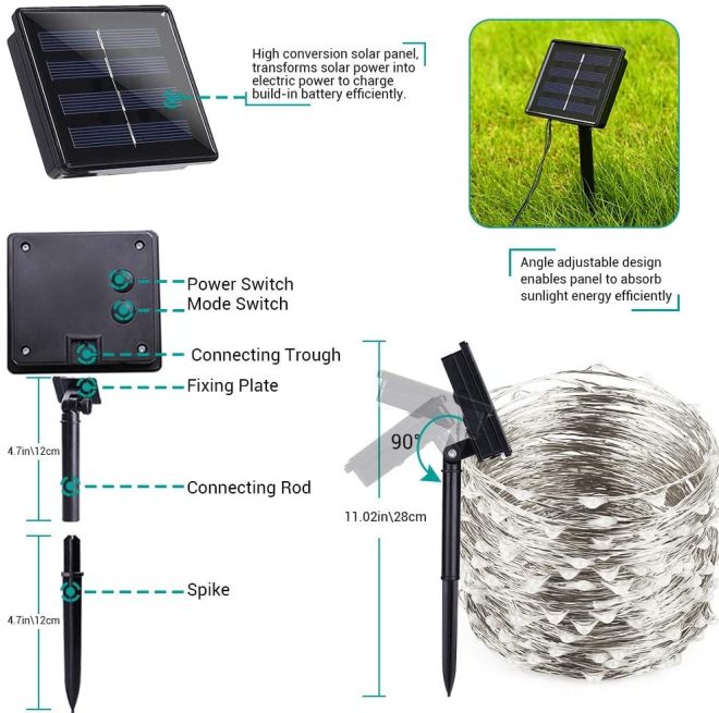 200 Waterproof LED Solar Fairy Light Outdoor with 8 Lighting Modes for Home,Garden and Decoration