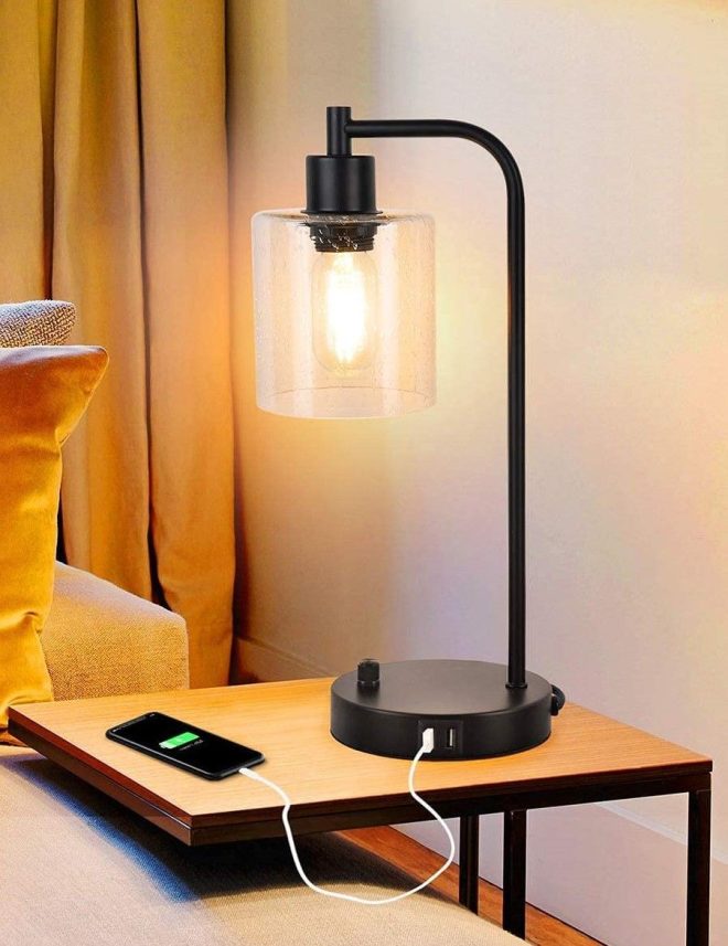 Industrial Table Lamp with 2 USB Port for Bedside Nightstand Desk and Living Room Office (Bulb not Included). – 2