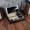 Valet Tray Leather Multi Catch Storage Box for Jewellery Accessories, Keys, Phone, Wallet, Coin, Jewellery (Black)