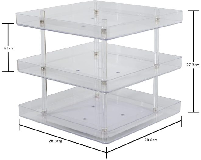 3 Tier 360 Rotating Display Rack Organizer Stand for Clear Nail Polish and Makeup Cosmetics with Acrylic Guard