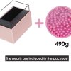 Leather Makeup Brush Cosmetic Organiser Storage Box with Pink Pearls and Acrylic Cover – Grey