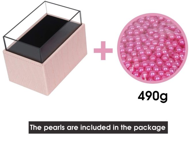 Leather Makeup Brush Cosmetic Organiser Storage Box with Pink Pearls and Acrylic Cover – Grey