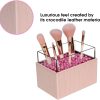 Leather Makeup Brush Cosmetic Organiser Storage Box with Pink Pearls and Acrylic Cover – Grey