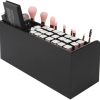 Leather Makeup Brush Cosmetic Organiser Storage Box with Pink Pearls, Acrylic Cover and 3 Compartments(Black)