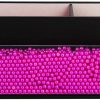 Leather Makeup Brush Cosmetic Organiser Storage Box with Pink Pearls, Acrylic Cover and 3 Compartments(Black)