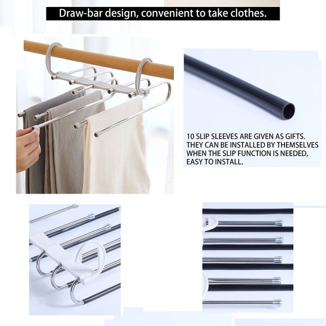 2 Pack Adjustable Multi-Layer Pants Hanger for Wardrobe and Home Storage (White) – 5 in 1