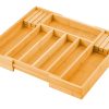 Large Capacity Bamboo Expandable Drawer Organizer with Knife Block Holder for Home Kitchen Utensils