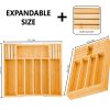 Large Capacity Bamboo Expandable Drawer Organizer with Knife Block Holder for Home Kitchen Utensils