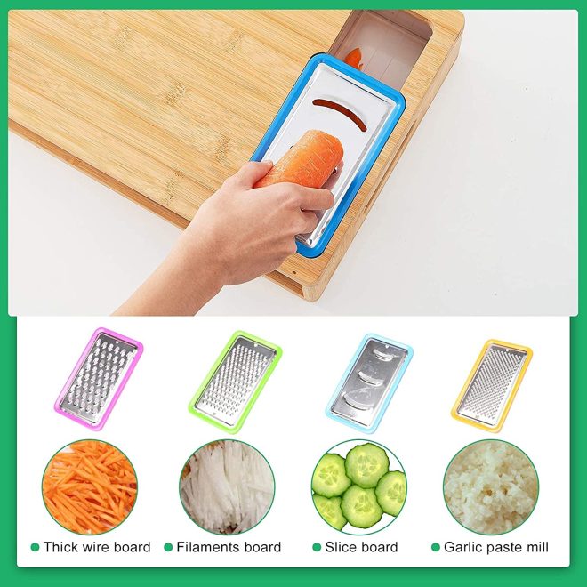 Large Bamboo Cutting Board and 4 Containers with Mobile Holder gift included for Home Kitchen