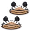 2 Pack Bamboo Corner Shower Caddy Shelf Basket Rack with Premium Vacuum Suction Cup No-Drilling for Bathroom and Kitchen – Round