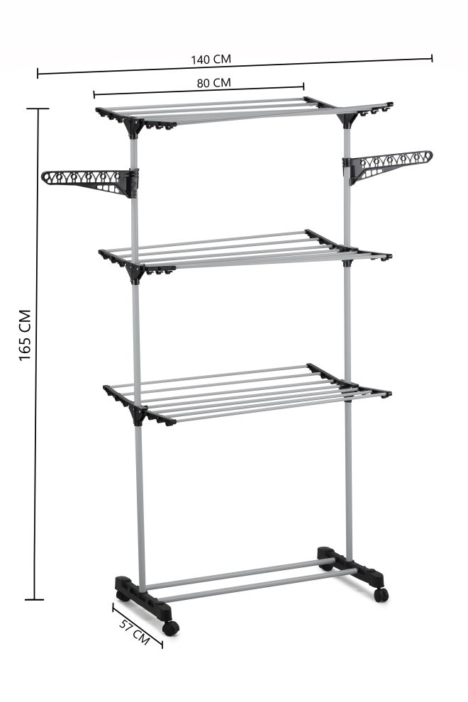 Folding 3 Tier Clothes Laundry Drying Rack with Stainless Steel Tubes for Indoor & Outdoor Home