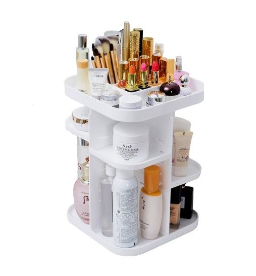 360 Rotating Large Capacity Makeup Organizer for Bedroom and Bathroom – White