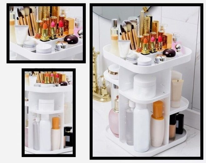 360 Rotating Large Capacity Makeup Organizer for Bedroom and Bathroom – White