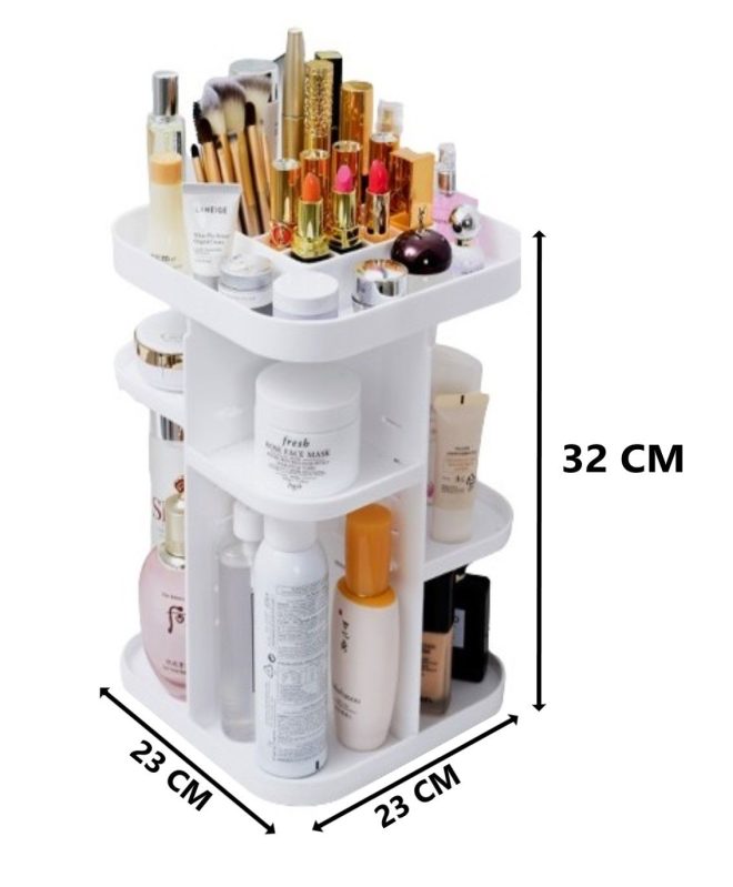 360 Rotating Large Capacity Makeup Organizer for Bedroom and Bathroom – White