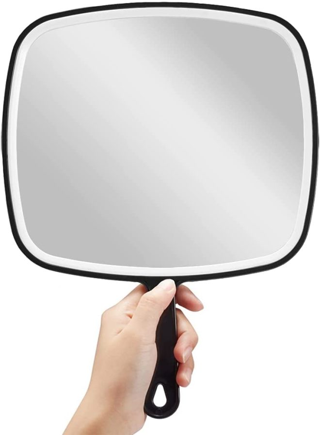 Extra Large Black Handheld Mirror with Handle – 31.5×23 cm