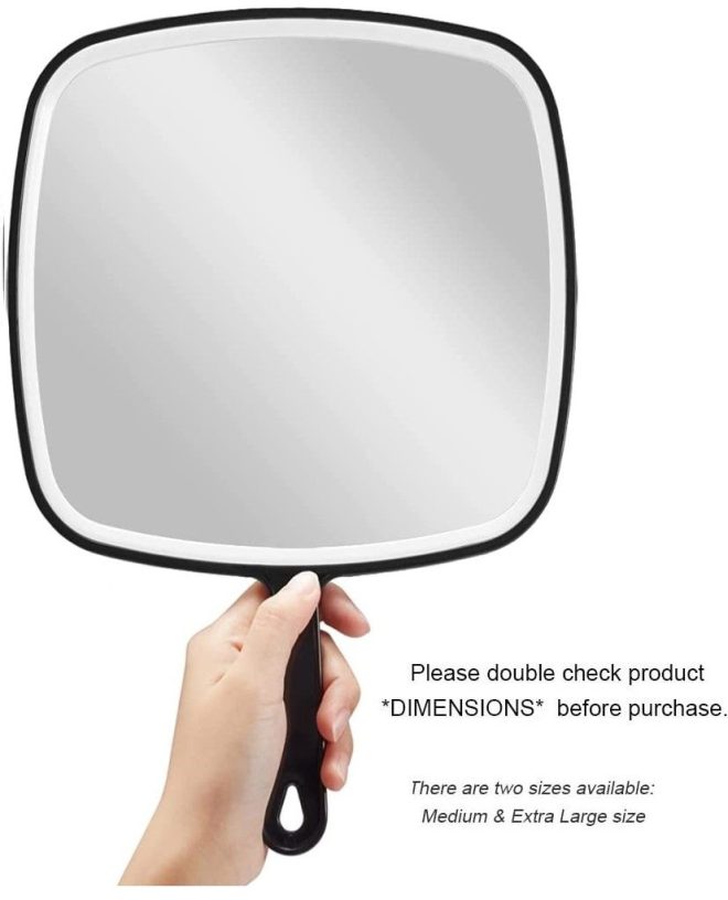 Extra Large Black Handheld Mirror with Handle – 31.5×23 cm