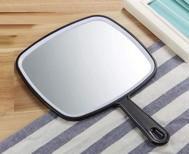 Extra Large Black Handheld Mirror with Handle – 31.5×23 cm