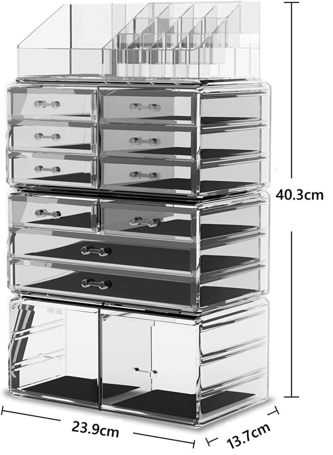 Makeup Cosmetic Organizer Storage with 12 Drawers Display Boxes – Clear