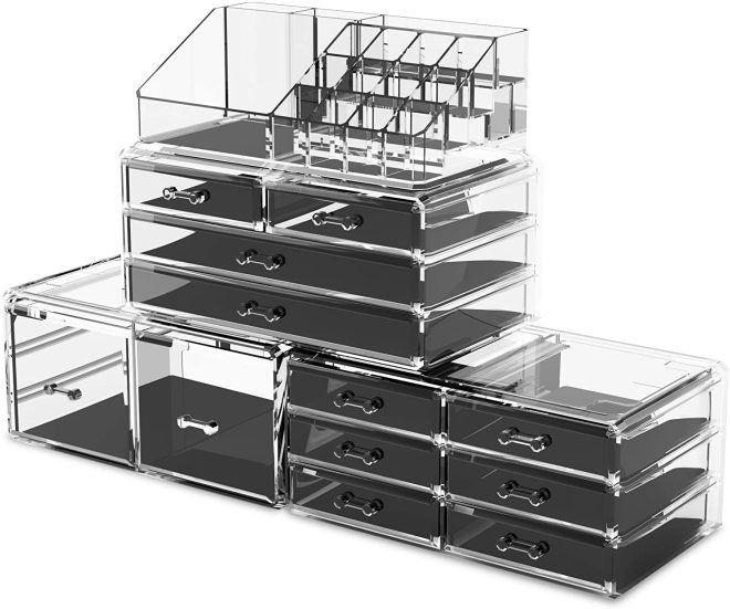 Makeup Cosmetic Organizer Storage with 12 Drawers Display Boxes – Clear