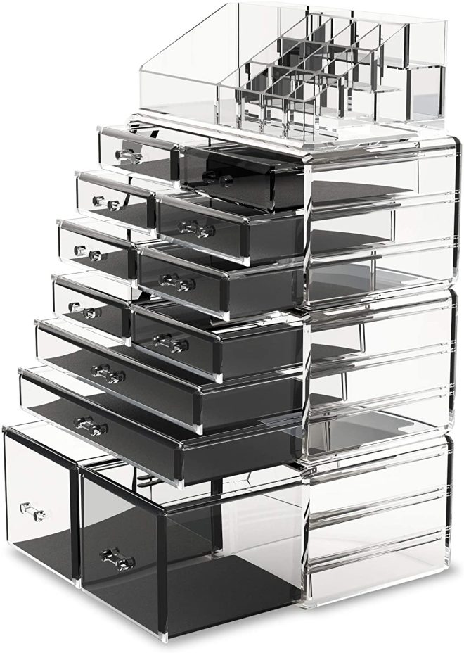 Makeup Cosmetic Organizer Storage with 12 Drawers Display Boxes – Clear