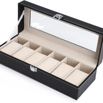 Black PU Leather Watch Organizer Display Storage Box Cases for Men & Women