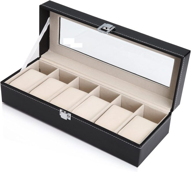 Black PU Leather Watch Organizer Display Storage Box Cases for Men & Women – 30x12x8 cm