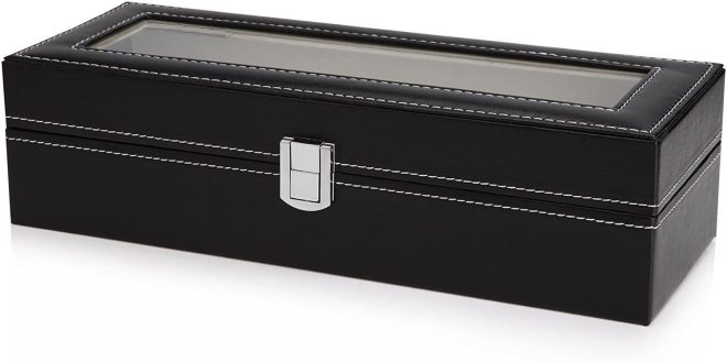 Black PU Leather Watch Organizer Display Storage Box Cases for Men & Women – 30x12x8 cm