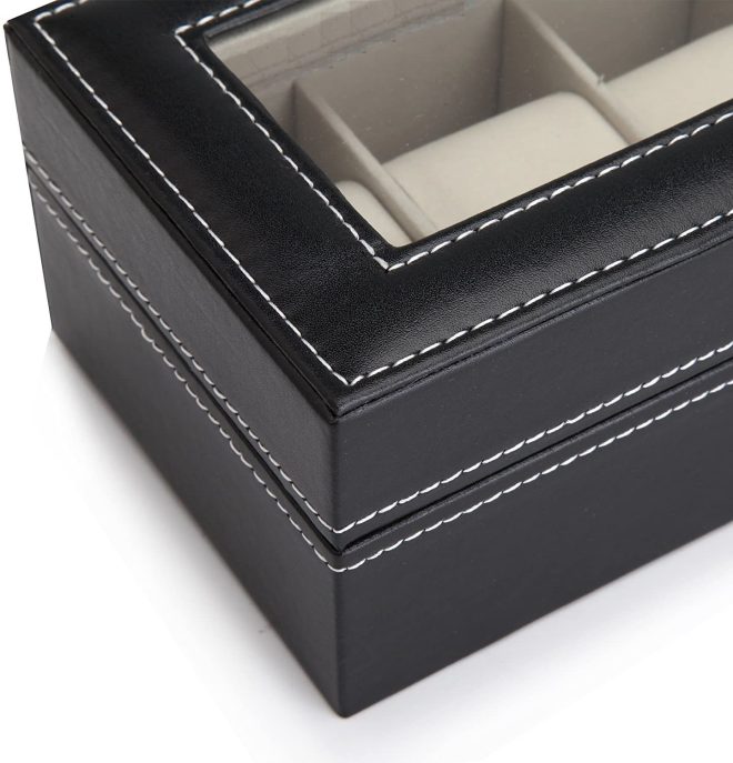 Black PU Leather Watch Organizer Display Storage Box Cases for Men & Women – 30x12x8 cm