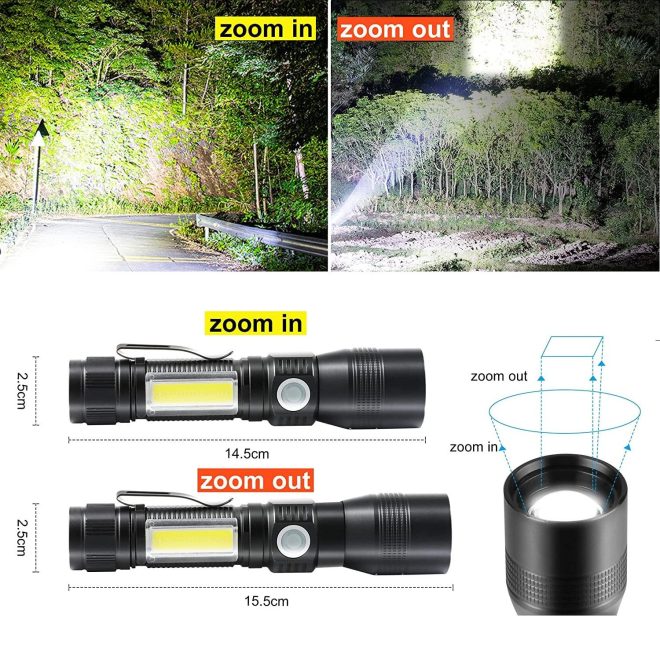 7 Modes Waterproof Rechargeable UV Light Flashlight Torch for Camping