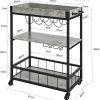 Industrial Vintage Style Wood Metal 3 Tiers Kitchen Serving Trolley with Wine Rack – Grey