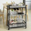 Industrial Vintage Style Wood Metal 3 Tiers Kitchen Serving Trolley with Wine Rack – Grey