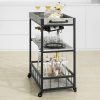 Industrial Vintage Style Wood Metal 3 Tiers Kitchen Serving Trolley with Wine Rack – Grey