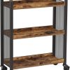 Rustic Brown Kitchen Trolley Rolling Cart with Steel Structure (66 x 26 x 85 cm)