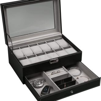 12 Slot PU Leather Lockable Watch and Jewelry Storage Boxes