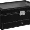 12 Slot PU Leather Lockable Watch and Jewelry Storage Boxes – Black