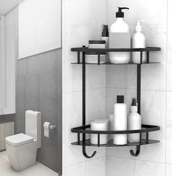 2 Pack Aluminum Adhesive Shower Caddy Corner Shelf Storage Rack for Bathroom