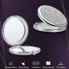 Mini Small Diamond 1X/2X Magnifying Round Metal Pocket Makeup Mirror – Silver