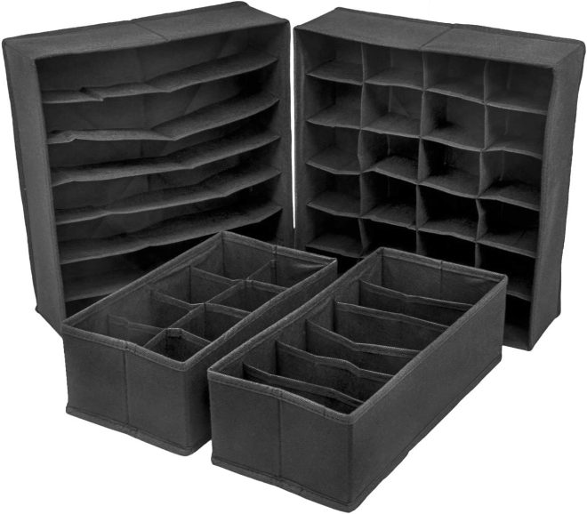 4 Pack Foldable Drawer Dividers Storage Boxes (Black)