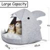 Shark Shape Pet Cave Bed for Cats andSmall Dogs 45 x 45 x 38 cm – Light Grey