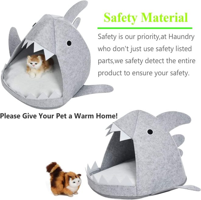 Shark Shape Pet Cave Bed for Cats andSmall Dogs 45 x 45 x 38 cm – Light Grey