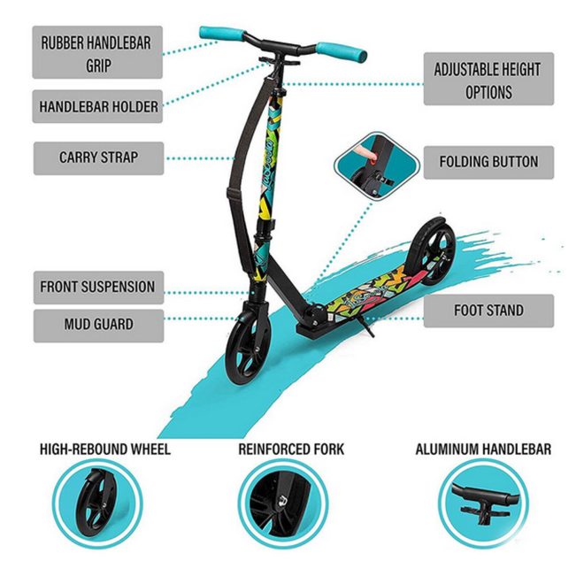 Lascoota Pulse Kick Push Commuter Scooter Teen Adult Graphic – Black