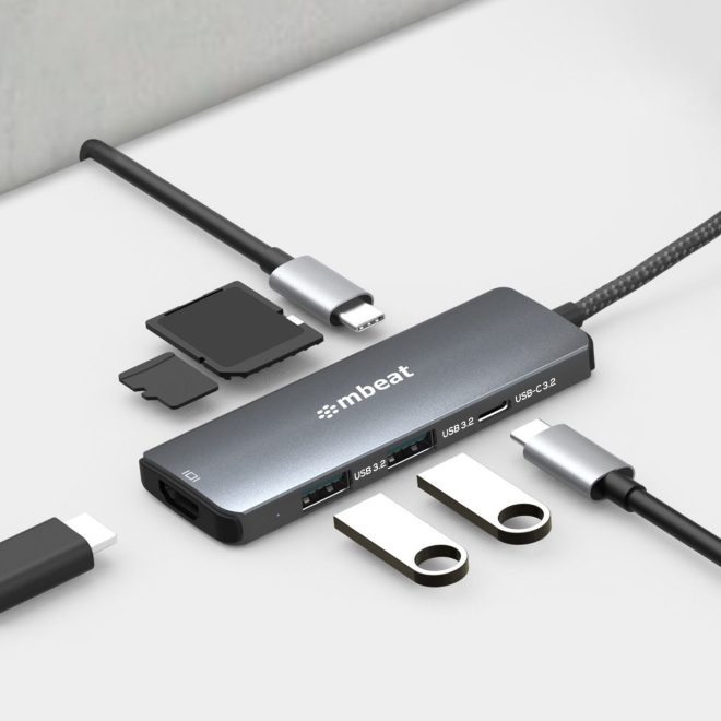 mbeat 7-in-1 USB-C 3.2 Gen2 Hub with 8K Video, 10Gbps Data – Space Grey