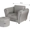 Kids Grey Couch Sofa Chair w/ Footstool in PU Leather