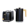 1.7L Kitchen Kettle and 2-Slice Bread Toaster Set in Black with Wood Accents