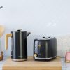 1.7L Kitchen Kettle and 2-Slice Bread Toaster Set in Black with Wood Accents