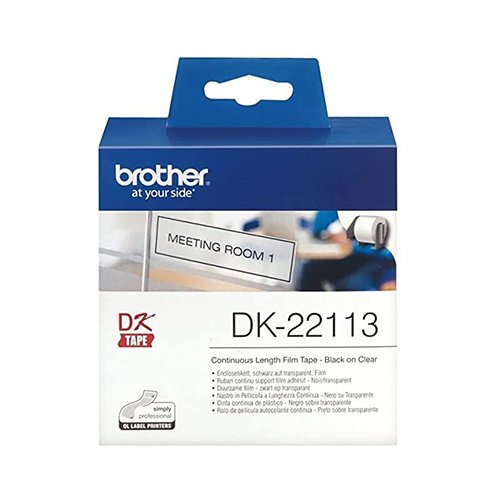 Brother DK22113 Continuous Clear Film Tape (Black Print on Clr) 62mm – for use in Brother Printer