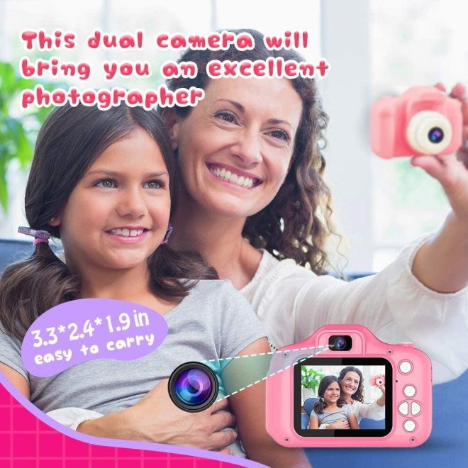 Mini Digital Children Camera Kids Camera 2.0″ LCD Toy 32G Card HD. – Pink