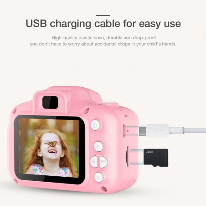 Mini Digital Children Camera Kids Camera 2.0″ LCD Toy 32G Card HD. – Pink