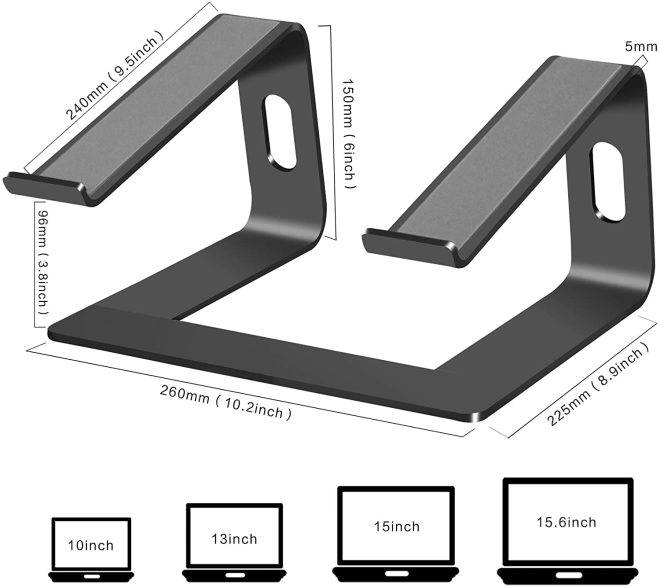 Adjustable Portable Aluminium Laptop Stand Ergonomic Tray Holder Cooling Riser – Black